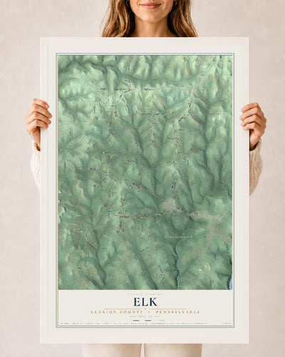 Map of Elk, Clarion County, Pennsylvania, 24 x 36 inch print in a white wood frame