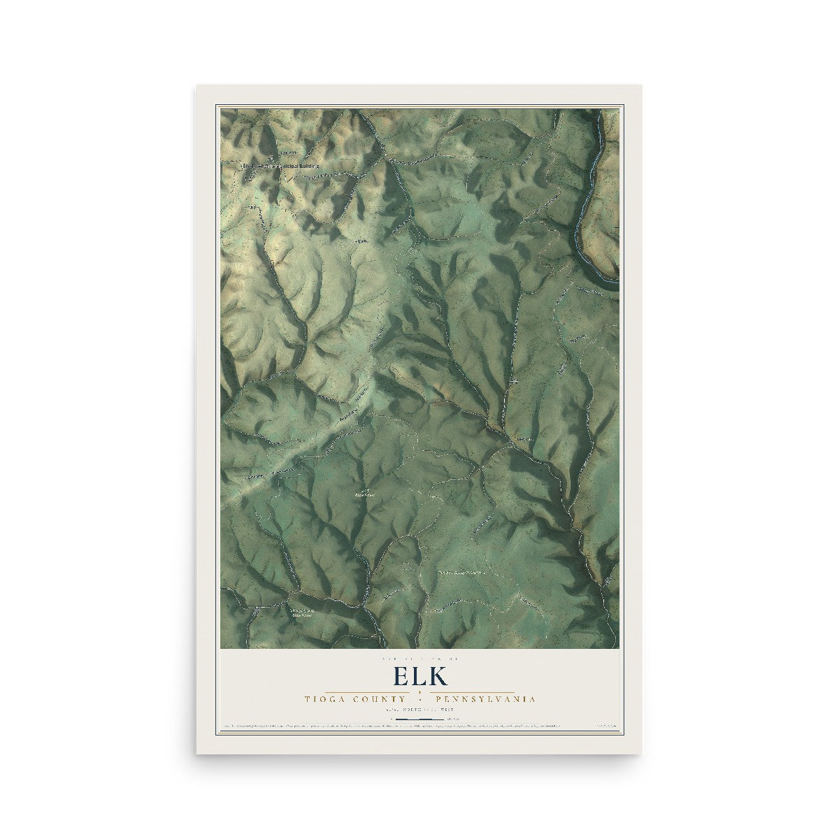 Map of Elk, Tioga County, Pennsylvania, 12 x 18 inch unframed archival matte print