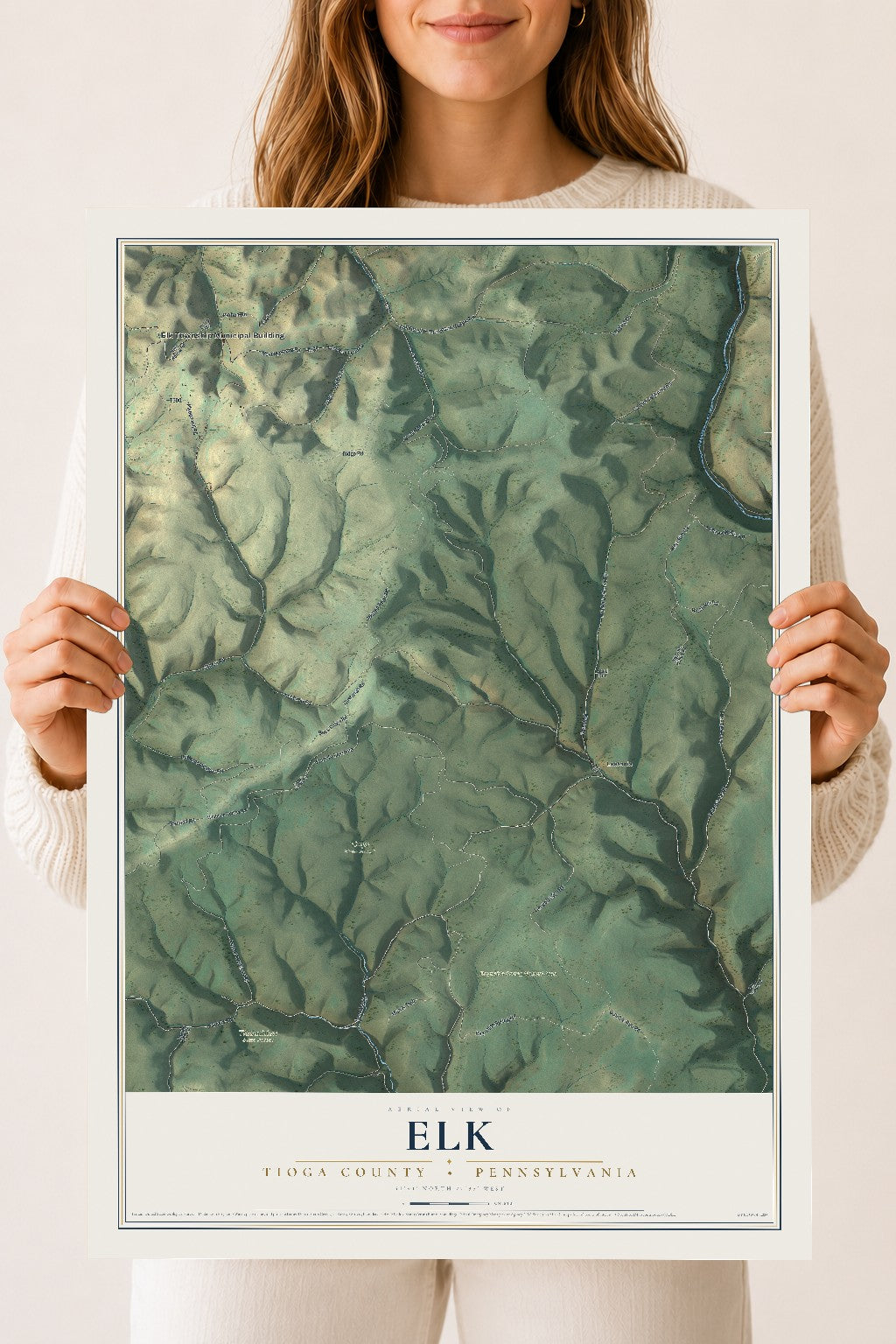 Map of Elk, Tioga County, Pennsylvania, 18 x 24 inch unframed archival matte print