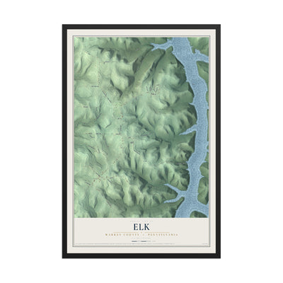 Map of Elk, Warren County, Pennsylvania, 12 x 18 inch print in a black wood frame
