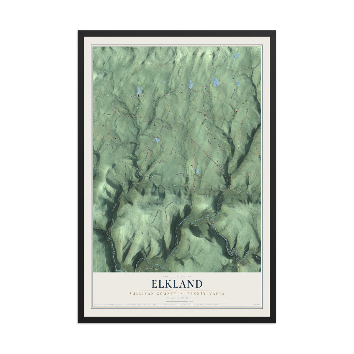 Map of Elkland, Sullivan County, Pennsylvania, 12 x 18 inch print in a black wood frame