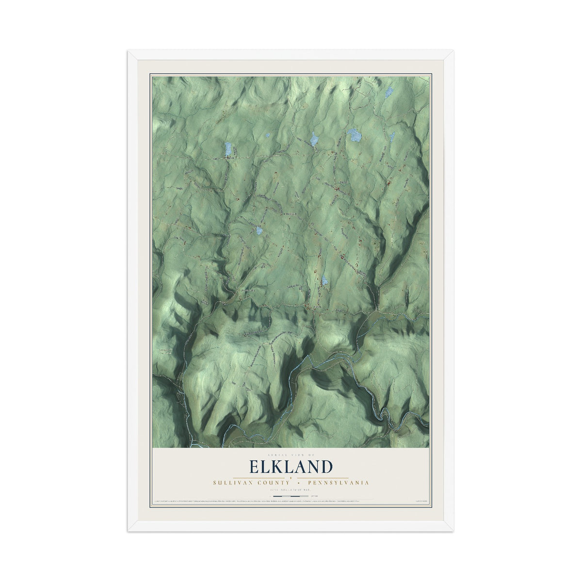 Map of Elkland, Sullivan County, Pennsylvania, 12 x 18 inch print in a white wood frame