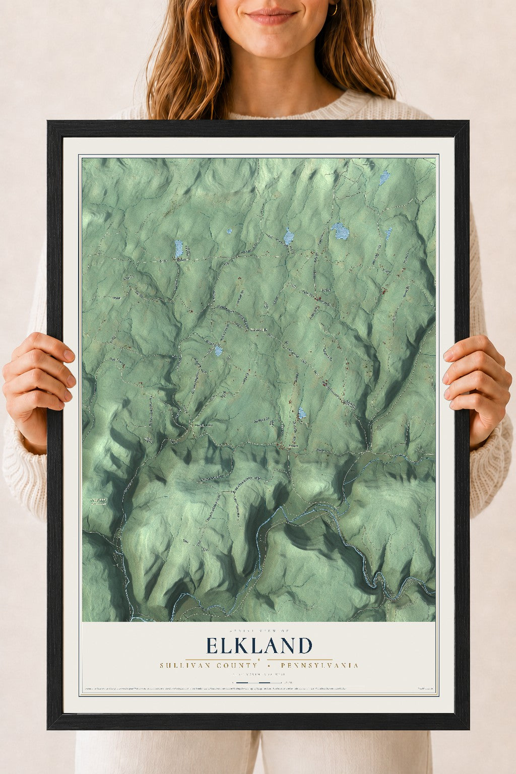 Map of Elkland, Sullivan County, Pennsylvania, 18 x 24 inch print in a black wood frame
