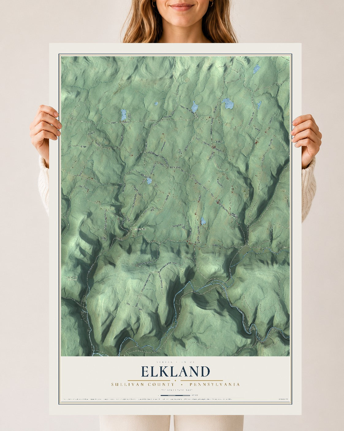 Map of Elkland, Sullivan County, Pennsylvania, 24 x 36 inch unframed archival matte print