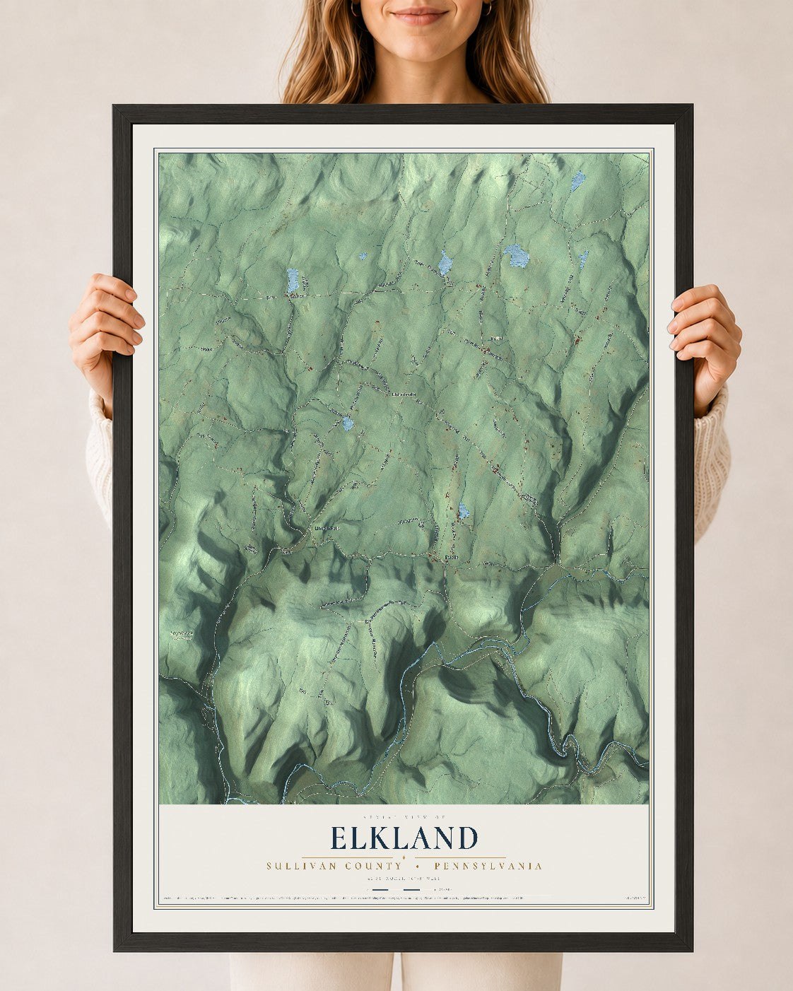 Map of Elkland, Sullivan County, Pennsylvania, 24 x 36 inch print in a black wood frame