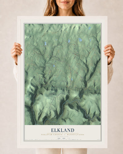 Map of Elkland, Sullivan County, Pennsylvania, 24 x 36 inch print in a white wood frame