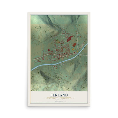 Map of Elkland, Tioga County, Pennsylvania, 12 x 18 inch unframed archival matte print
