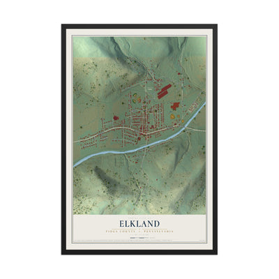 Map of Elkland, Tioga County, Pennsylvania, 12 x 18 inch print in a black wood frame