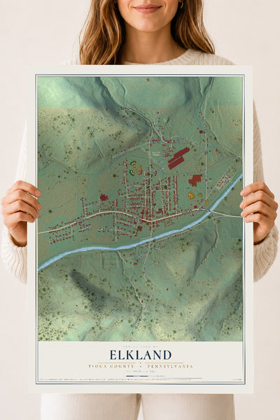 Map of Elkland, Tioga County, Pennsylvania, 18 x 24 inch unframed archival matte print