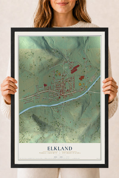Map of Elkland, Tioga County, Pennsylvania, 18 x 24 inch print in a black wood frame