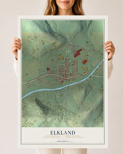 Map of Elkland, Tioga County, Pennsylvania, 24 x 36 inch unframed archival matte print