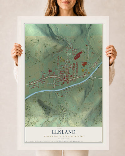 Map of Elkland, Tioga County, Pennsylvania, 24 x 36 inch print in a white wood frame