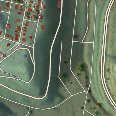Second close-up of the map of Elliott, Pennsylvania print showing more streets and buildings