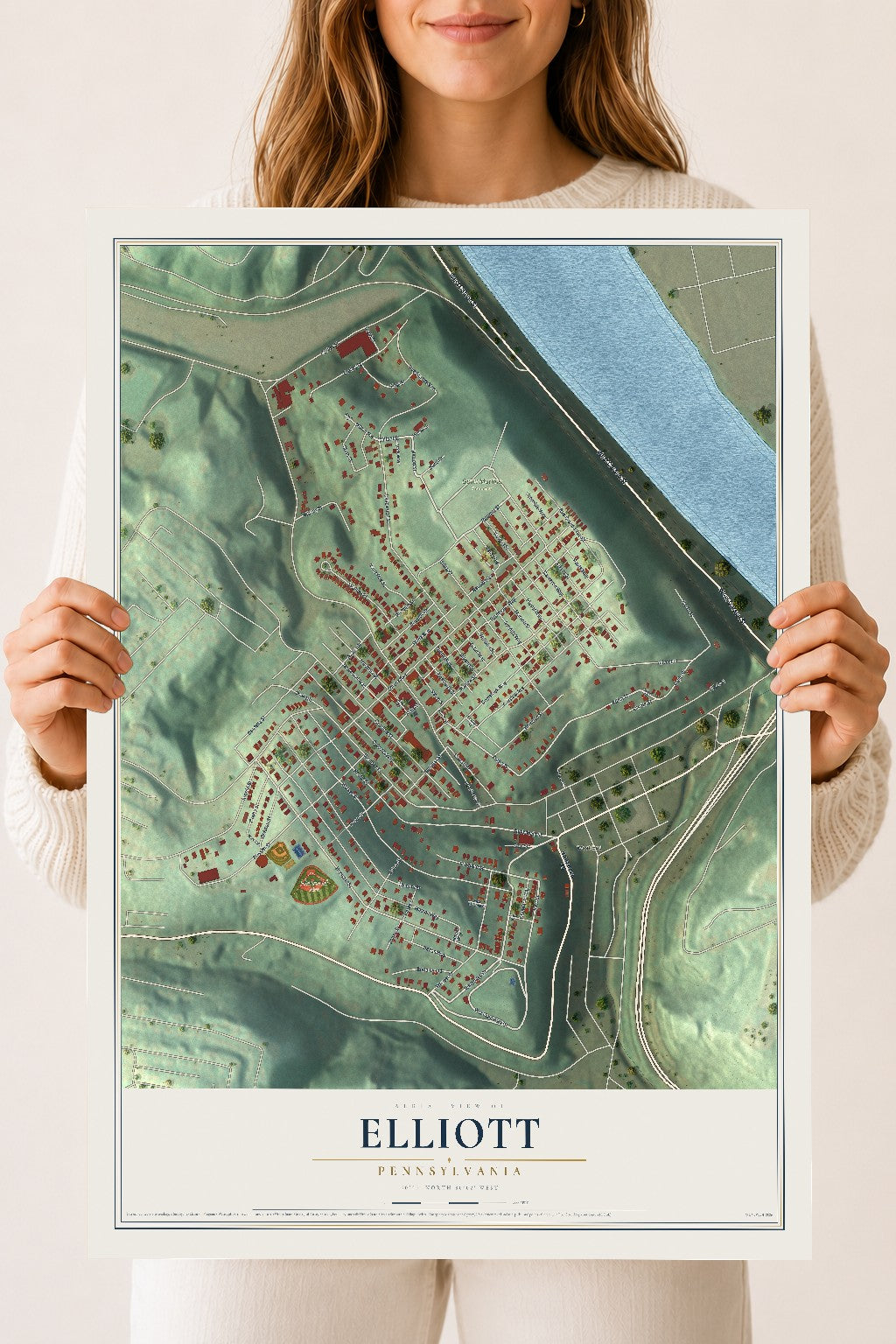 Map of Elliott, Pennsylvania, 18 x 24 inch unframed archival matte print