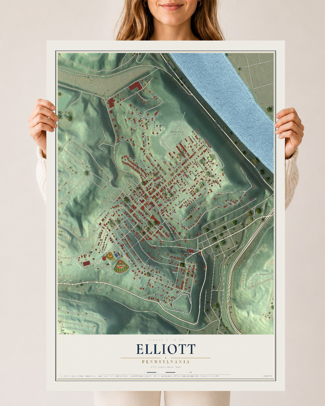 Map of Elliott, Pennsylvania, 24 x 36 inch unframed archival matte print