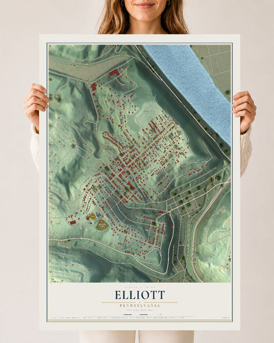 Map of Elliott, Pennsylvania, 24 x 36 inch unframed archival matte print