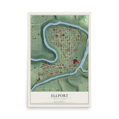 Map of Ellport, Pennsylvania, 12 x 18 inch unframed archival matte print