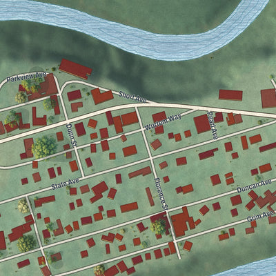 Second close-up of the map of Ellport, Pennsylvania print showing more streets and buildings