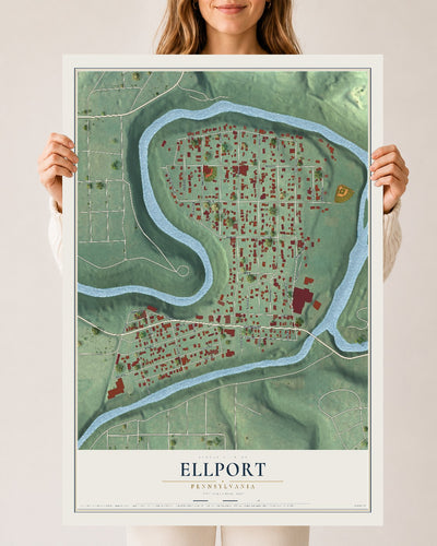 Map of Ellport, Pennsylvania, 24 x 36 inch unframed archival matte print