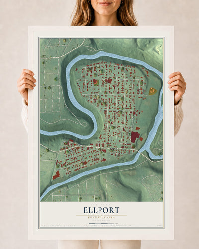 Map of Ellport, Pennsylvania, 24 x 36 inch print in a white wood frame