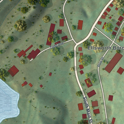 Second close-up of the map of Ellsworth, Pennsylvania print showing more streets and buildings