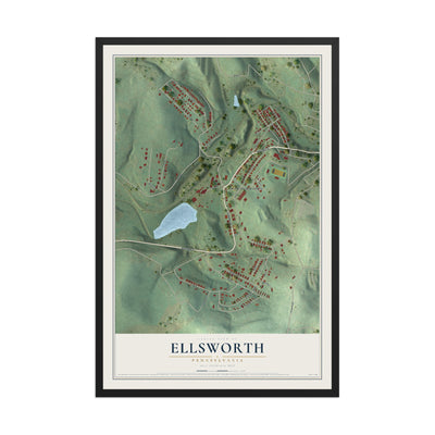 Map of Ellsworth, Pennsylvania, 12 x 18 inch print in a black wood frame