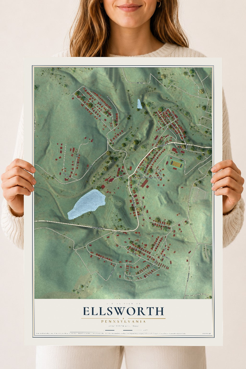 Map of Ellsworth, Pennsylvania, 18 x 24 inch unframed archival matte print