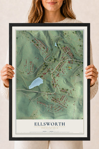Map of Ellsworth, Pennsylvania, 18 x 24 inch print in a black wood frame