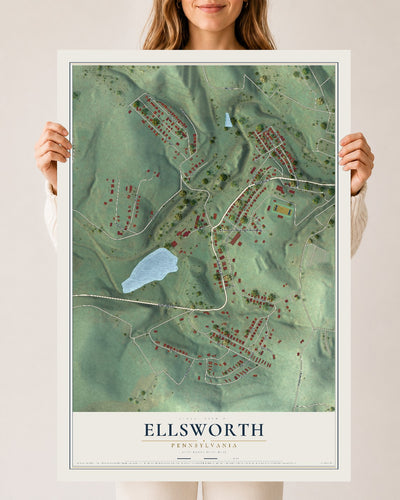 Map of Ellsworth, Pennsylvania, 24 x 36 inch unframed archival matte print