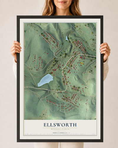 Map of Ellsworth, Pennsylvania, 24 x 36 inch print in a black wood frame