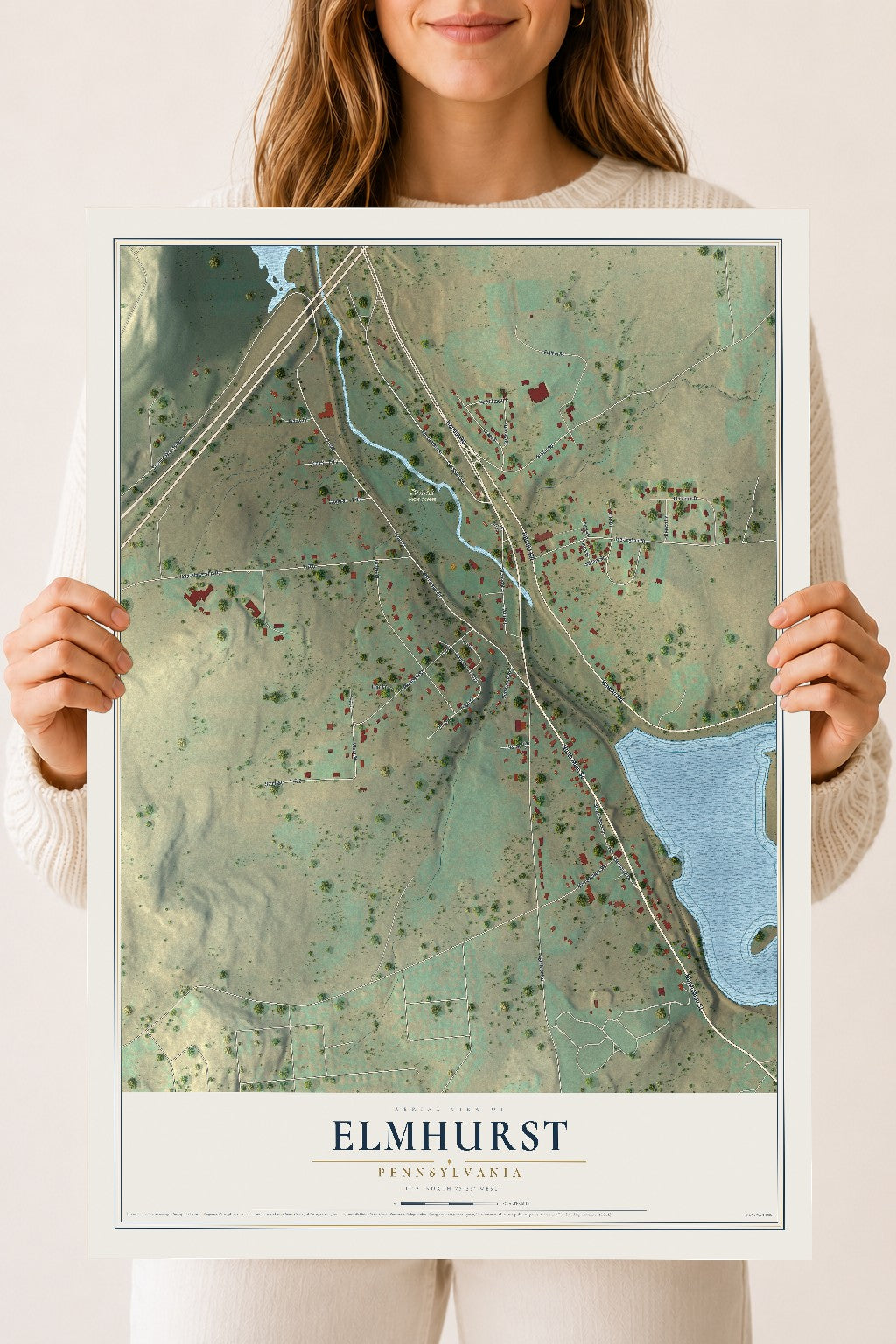 Map of Elmhurst, Pennsylvania, 18 x 24 inch unframed archival matte print