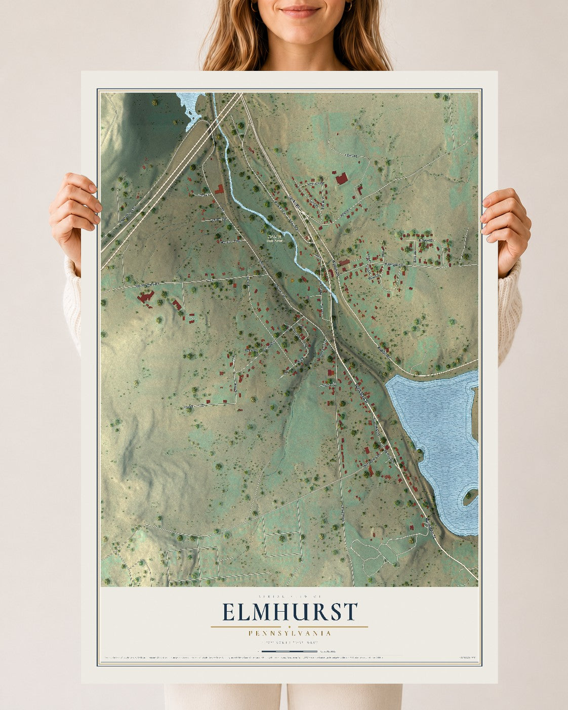 Map of Elmhurst, Pennsylvania, 24 x 36 inch unframed archival matte print