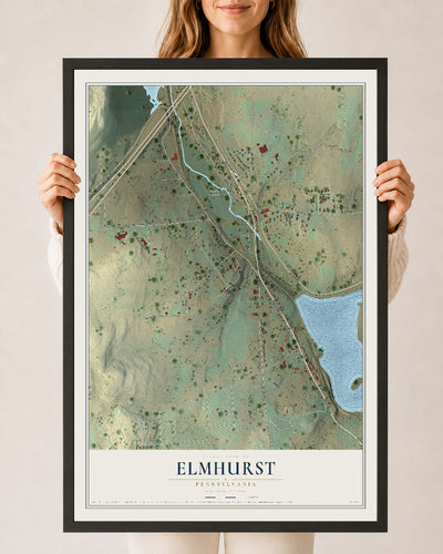 Map of Elmhurst, Pennsylvania, 24 x 36 inch print in a black wood frame