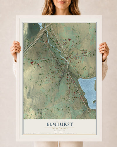 Map of Elmhurst, Pennsylvania, 24 x 36 inch print in a white wood frame