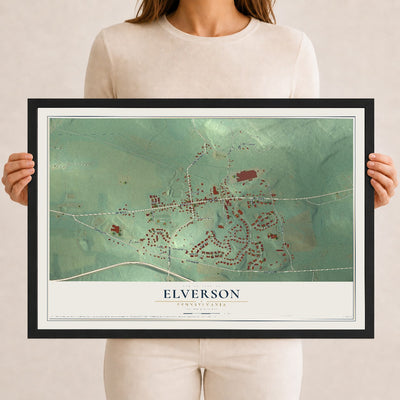 Map of Elverson, Pennsylvania, 12 x 18 inch print in a black wood frame