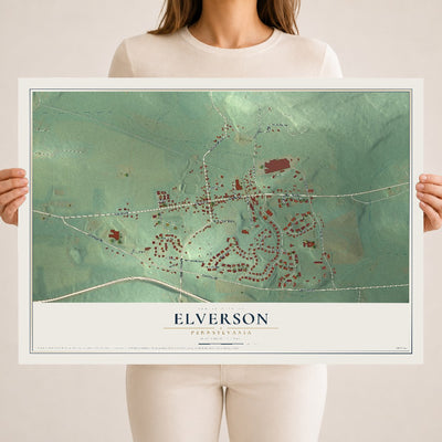 Map of Elverson, Pennsylvania, 18 x 24 inch unframed archival matte print