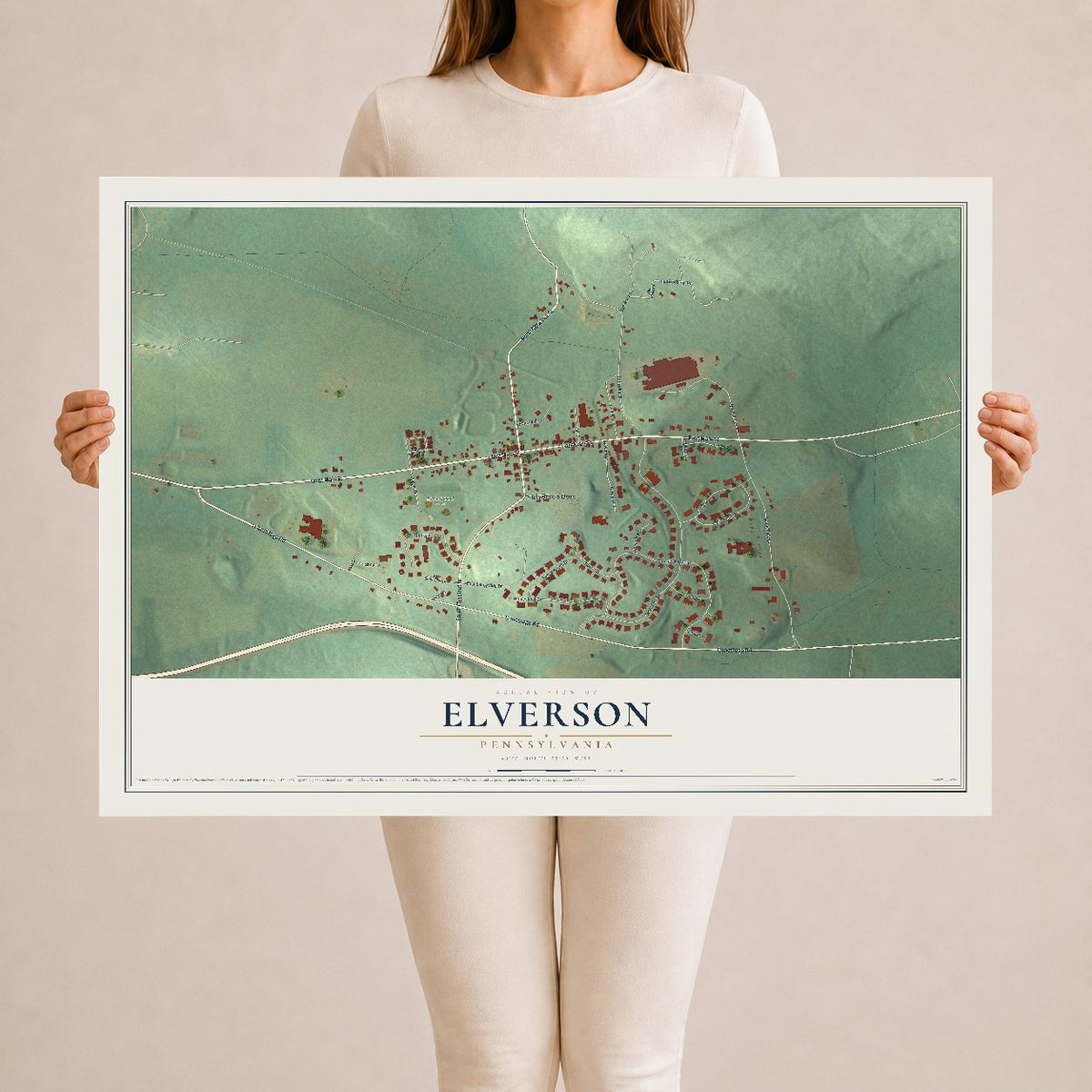 Map of Elverson, Pennsylvania, 24 x 36 inch unframed archival matte print
