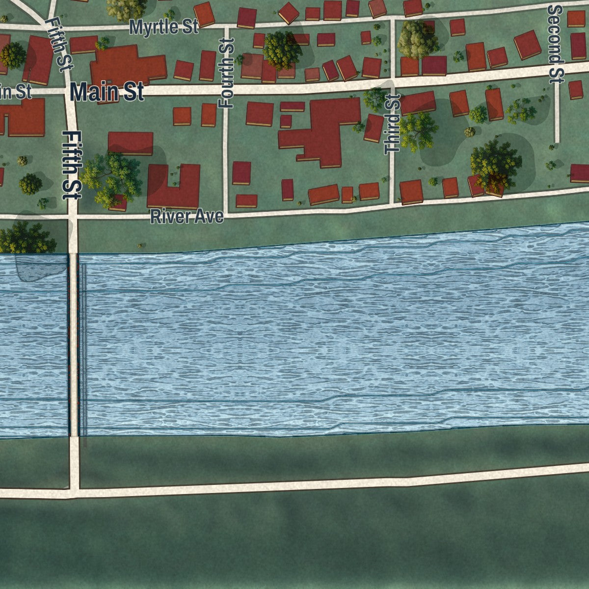 Close-up of the map of Emlenton, Pennsylvania print showing street and building detail