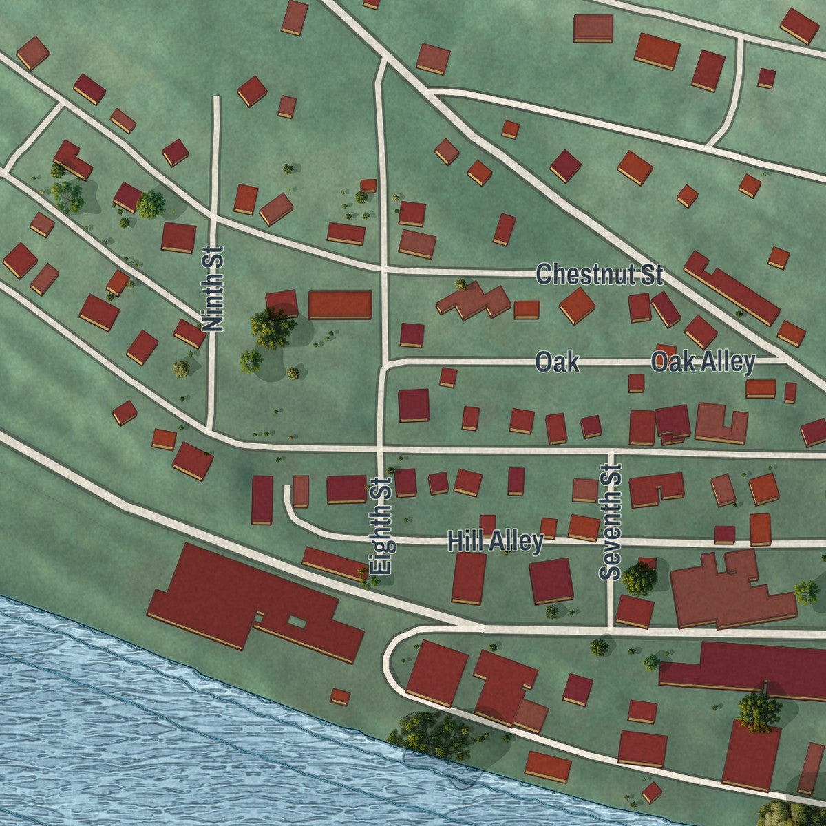 Second close-up of the map of Emlenton, Pennsylvania print showing more streets and buildings