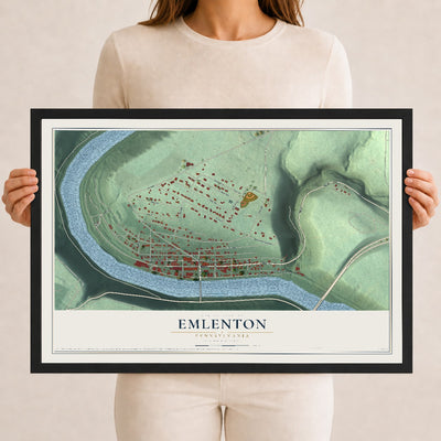 Map of Emlenton, Pennsylvania, 12 x 18 inch print in a black wood frame