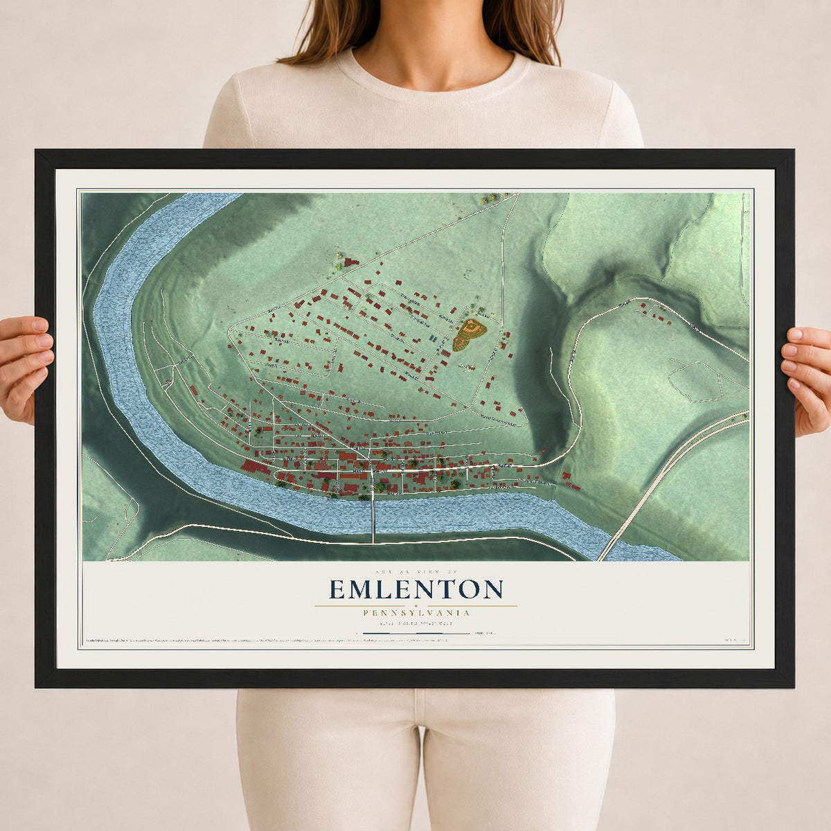 Map of Emlenton, Pennsylvania, 18 x 24 inch print in a black wood frame