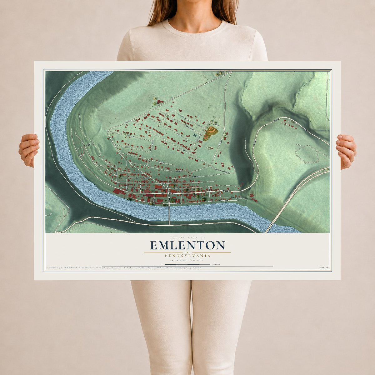 Map of Emlenton, Pennsylvania, 24 x 36 inch unframed archival matte print