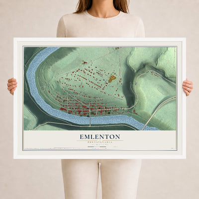 Map of Emlenton, Pennsylvania, 24 x 36 inch print in a white wood frame