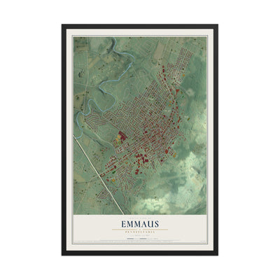 Map of Emmaus, Pennsylvania, 12 x 18 inch print in a black wood frame