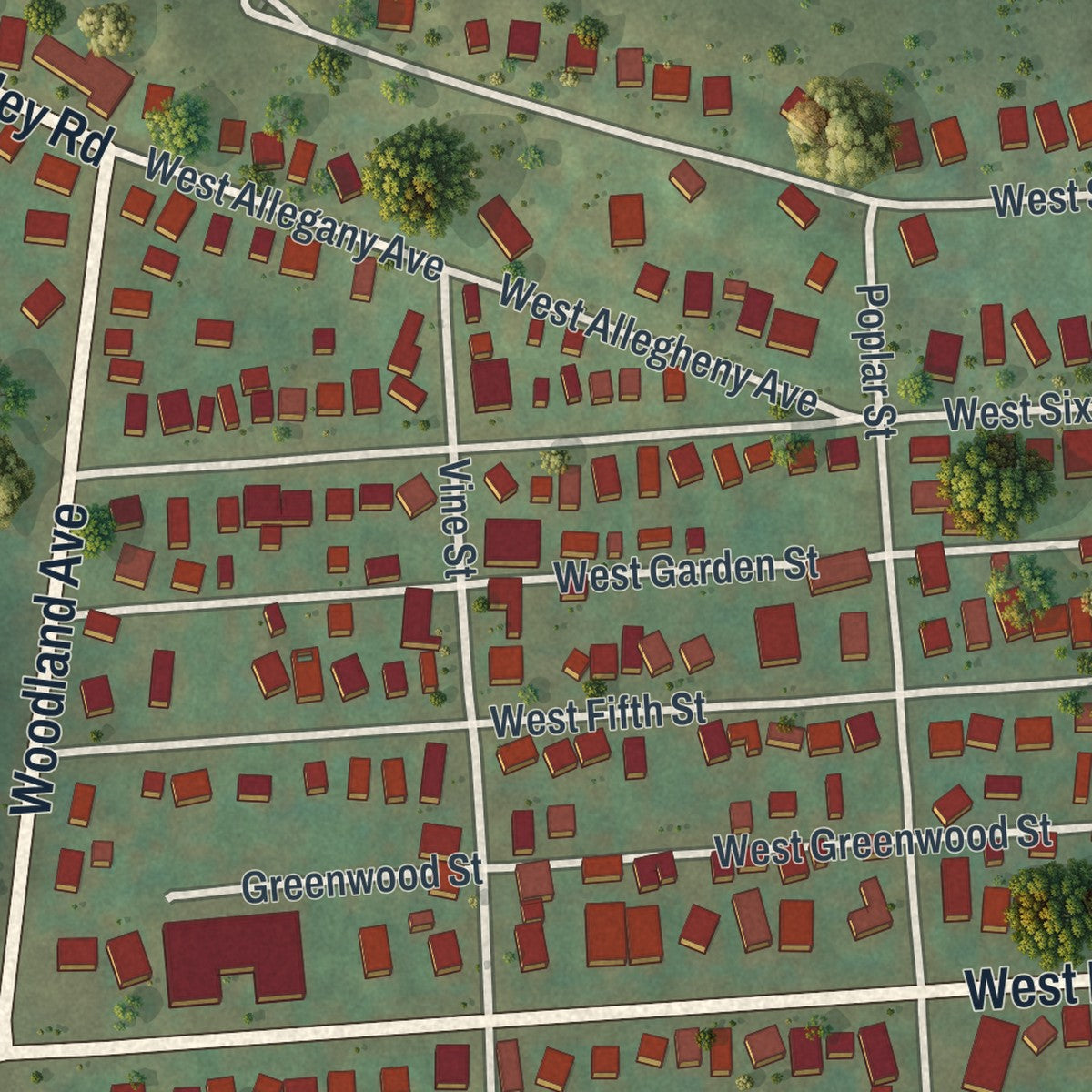 Close-up of the map of Emporium, Pennsylvania print showing street and building detail