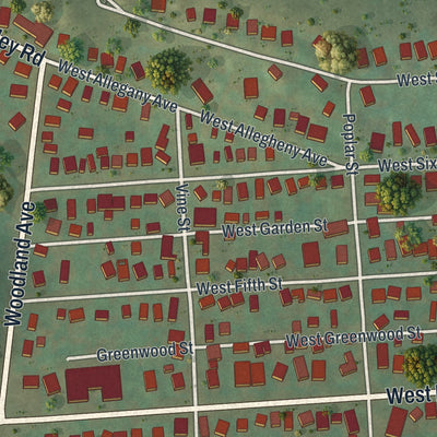 Close-up of the map of Emporium, Pennsylvania print showing street and building detail