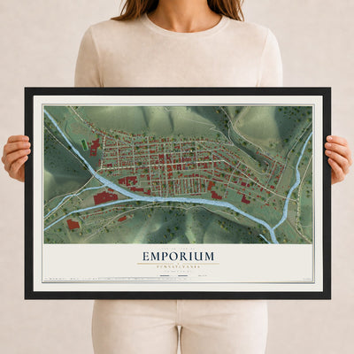 Map of Emporium, Pennsylvania, 12 x 18 inch print in a black wood frame