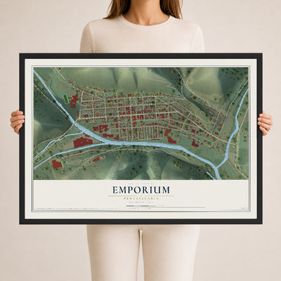 Map of Emporium, Pennsylvania, 24 x 36 inch print in a black wood frame