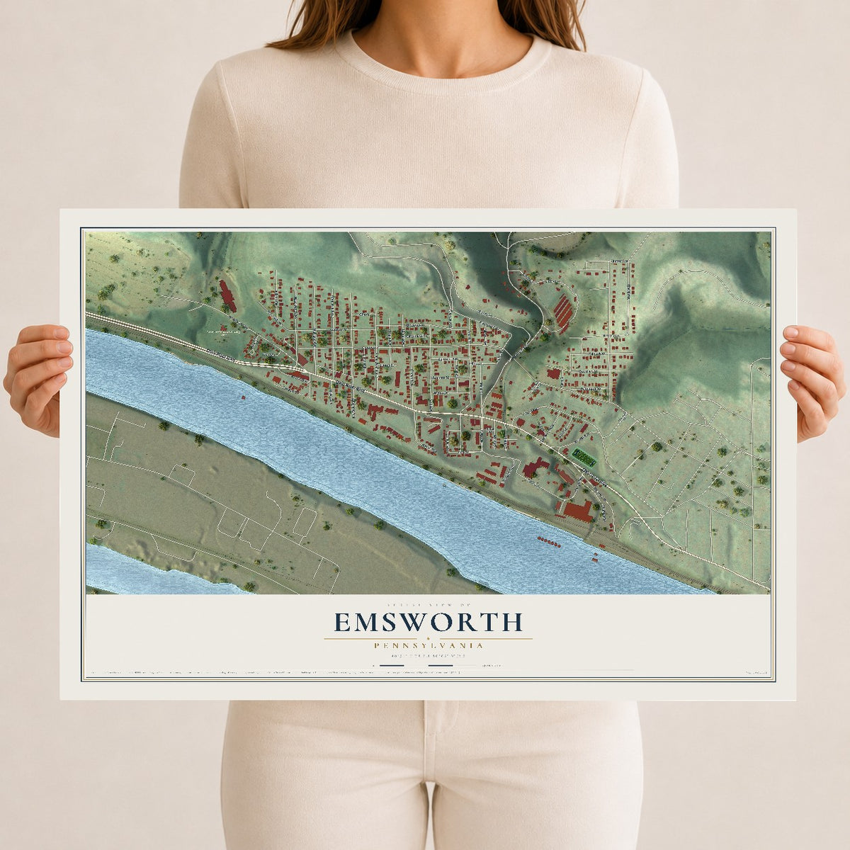 Map of Emsworth, Pennsylvania, 12 x 18 inch unframed archival matte print