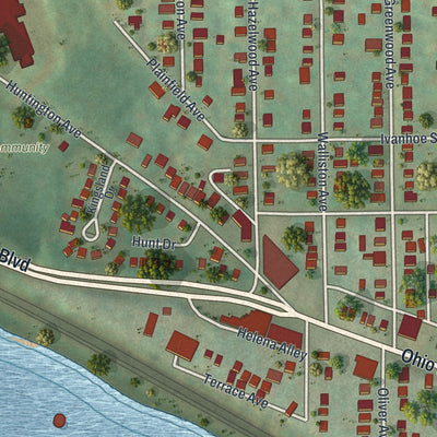 Second close-up of the map of Emsworth, Pennsylvania print showing more streets and buildings